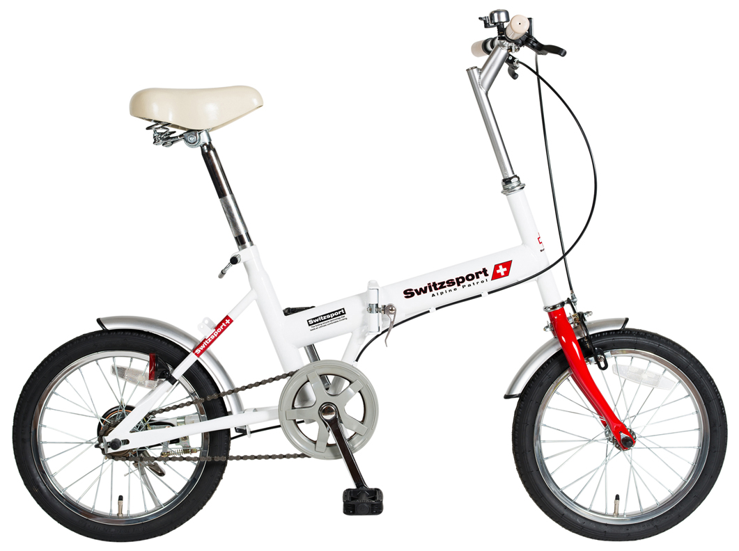 【KCD】スウィツスポート　16型折畳自転車　使用時/約135×53×高さ92cm　ホワイト×レッド