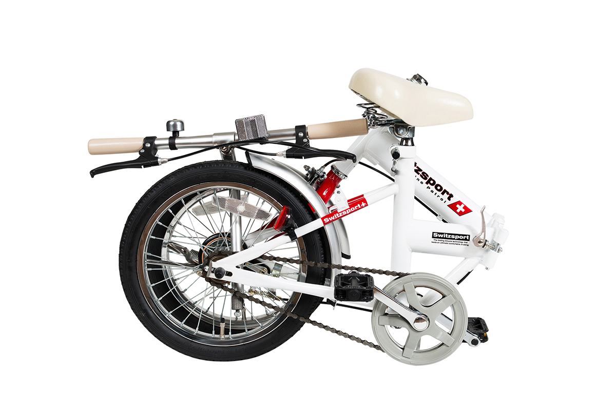【KCD】スウィツスポート　16型折畳自転車　使用時/約135×53×高さ92cm　ホワイト×レッド